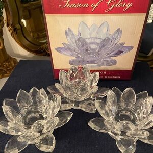Crystal Lotus Candle Holder Set of 3